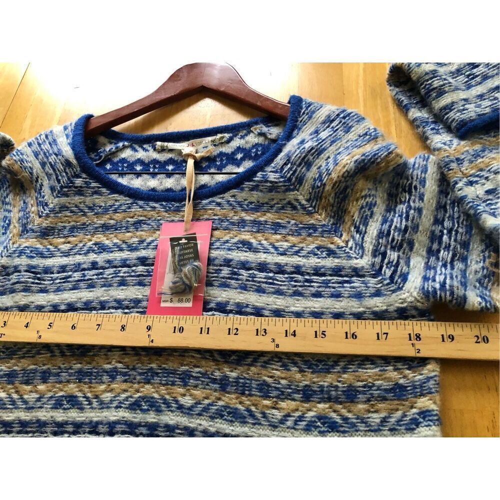 Chelsea & Violet Womens L Blue Fair Isle Knit Sweater Cozy Boho NWT - Picture 9 of 13
